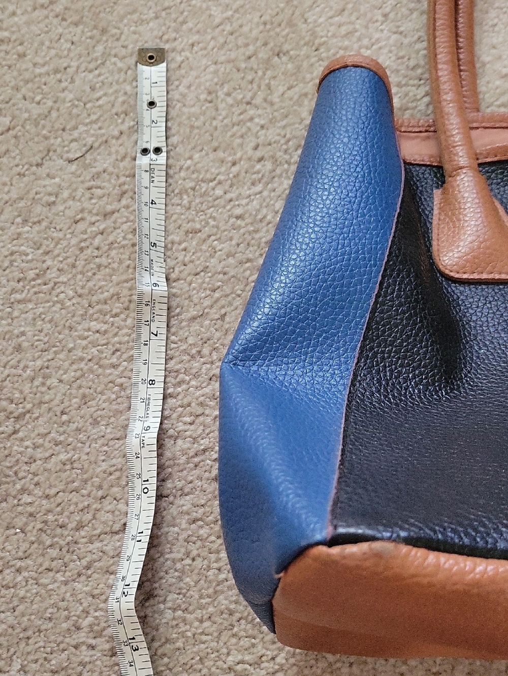 Neiman Marcus Black, Blue & Tan Leather Colorblock Tote - Picture 5 of 10